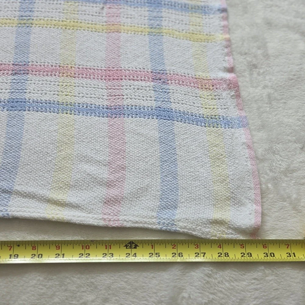 Vintage Beacon Pastel Plaid Cotton Baby Blanket Open Waffle Weave WPL 1675 USA